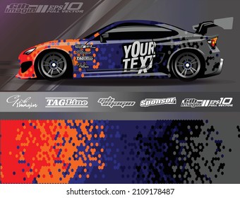 Car wrap design vector. Graphic abstract stripe racing background kit designs for wrap vehicle, race car, rally, adventure and livery