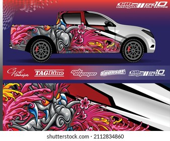Konstruktionsvektor für Autoverpackungen. Grafikabstrakte, abstrakte Streifen-Rennhintergrund-Designs für Wrackfahrzeug, Rennwagen, Rallye, Abenteuer und Livery
