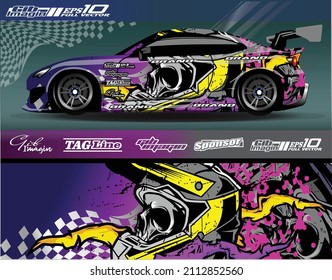 Car wrap design vector. Graphic abstract stripe racing background kit designs for wrap vehicle, race car, rally, adventure and livery