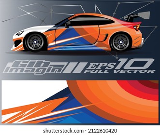 Vector de diseño de ajuste de coches. Diseños gráficos abstractos de banda de fondo de carreras para envolver vehículos, autos de carreras, nascar, rally, aventura y livery
