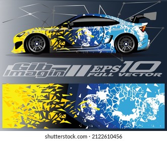 Car wrap design vector. Graphic abstract stripe racing background kit designs for wrap vehicle, race car, nascar car, rally, adventure and livery