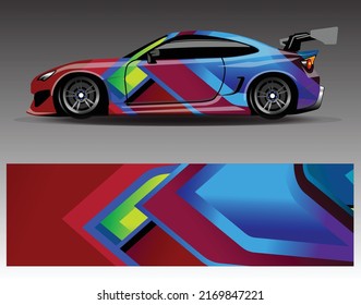 Car wrap design vector. Graphic abstract stripe racing background kit designs for wrap vehicle, race car, rally, adventure and livery