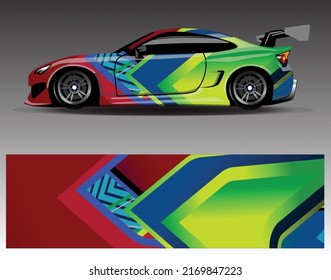 Vector de diseño de ajuste de coches. Diseños gráficos abstractos de banda de fondo de carreras para envolver vehículos, carreras de coches, rally, aventura y livery