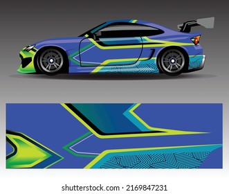 Vector de diseño de ajuste de coches. Diseños gráficos abstractos de banda de fondo de carreras para envolver vehículos, carreras de coches, rally, aventura y livery