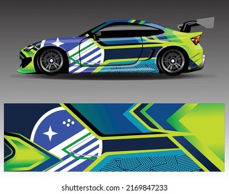 Konstruktionsvektor für Autoverpackungen. Grafikabstrakte, abstrakte Streifen-Rennhintergrund-Designs für Wrackfahrzeug, Rennwagen, Rallye, Abenteuer und Livery