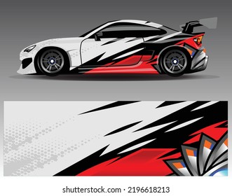 Car wrap design vector. Graphic abstract stripe racing background kit designs for wrap vehicle race car rally adventure and livery
