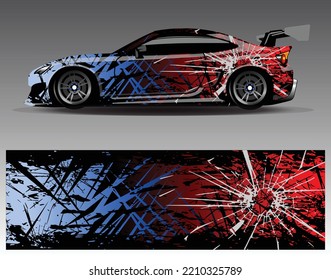 Car wrap design vector. Graphic abstract stripe racing background kit designs for wrap vehicle race car rally adventure and livery