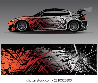 Car wrap design vector. Graphic abstract stripe racing background kit designs for wrap vehicle race car rally adventure and livery