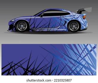 Konstruktionsvektor für Autoverpackungen. Grafikabstrakter, abstrakter Streifen-Hintergrund-Kit-Designs für Wrackwagen-Rallye-Abenteuer und Livery