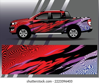 Konstruktionsvektor für Autoverpackungen. Grafikabstrakter, abstrakter Streifen-Hintergrund-Kit-Designs für Wrackwagen-Rallye-Abenteuer und Livery