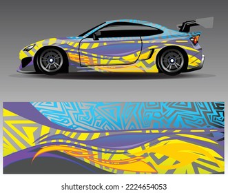 Car wrap design vector. Graphic abstract stripe racing background kit designs for wrap vehicle