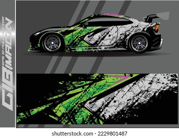 Konstruktionsvektor für Autoverpackungen. Grafikabstrakter, abstrakter Streifen-Hintergrund-Kit-Designs für Wrackwagen-Rallye-Abenteuer und Livery