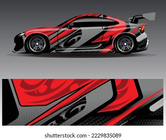 Konstruktionsvektor für Autoverpackungen. Grafikabstrakter, abstrakter Streifen-Hintergrund-Kit-Designs für Wrackwagen-Rallye-Abenteuer und Livery