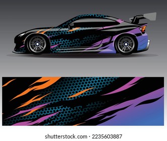 Car wrap design vector. Graphic abstract stripe racing background kit designs for wrap vehicle  race car  rally  adventure and livery