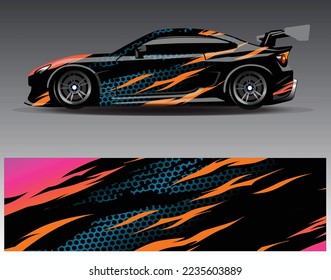 Car wrap design vector. Graphic abstract stripe racing background kit designs for wrap vehicle  race car  rally  adventure and livery