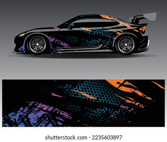 Car wrap design vector. Graphic abstract stripe racing background kit designs for wrap vehicle  race car  rally  adventure and livery