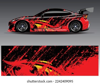 Konstruktionsvektor für Autoverpackungen. Grafikabstrakter, abstrakter Streifen-Hintergrund-Kit-Designs für Wrackwagen-Rallye-Abenteuer und Livery