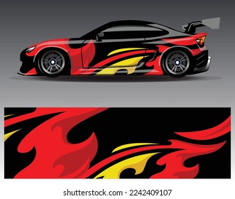 Konstruktionsvektor für Autoverpackungen. Grafikabstrakter, abstrakter Streifen-Hintergrund-Kit-Designs für Wrackwagen-Rallye-Abenteuer und Livery