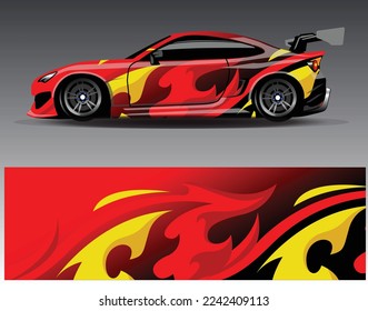 Car wrap design vector. Graphic abstract stripe racing background kit designs for wrap vehicle  race car  rally  adventure and livery