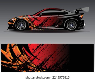 Car wrap design vector. Graphic abstract stripe racing background kit designs for wrap vehicle  race car  rally  adventure and livery