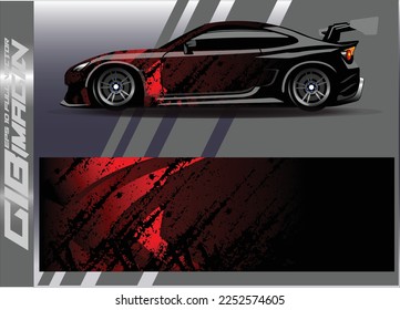 Car wrap design vector. Graphic abstract stripe racing background kit designs for wrap vehicle race car rally adventure and livery