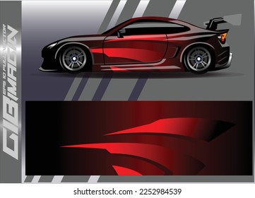Konstruktionsvektor für Autoverpackungen. Grafikabstrakter, abstrakter Streifen-Hintergrund-Kit-Designs für Wrackwagen-Rallye-Abenteuer und Livery