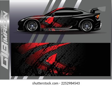 Car wrap design vector. Graphic abstract stripe racing background kit designs for wrap vehicle race car rally adventure and livery