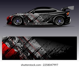 Car wrap design vector. Graphic abstract stripe racing background kit designs for wrap vehicle  race car  rally  adventure and livery