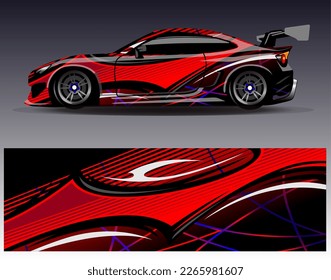 Konstruktionsvektor für Autoverpackungen. Grafikabstrakter, abstrakter Streifen-Hintergrund-Kit-Designs für Wrackwagen-Rallye-Abenteuer und Livery