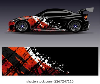 Konstruktionsvektor für Autoverpackungen. Grafikabstrakter, abstrakter Streifen-Hintergrund-Kit-Designs für Wrackwagen-Rallye-Abenteuer und Livery