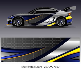 Konstruktionsvektor für Autoverpackungen. Grafikabstrakter, abstrakter Streifen-Hintergrund-Kit-Designs für Wrackwagen-Rallye-Abenteuer und Livery
