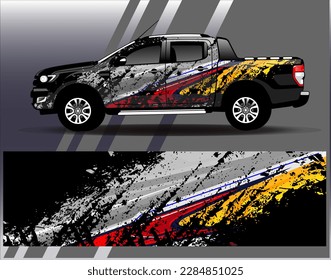 Konstruktionsvektor für Autoverpackungen. Grafikabstrakter, abstrakter Streifen-Hintergrund-Kit-Designs für Wrackwagen-Rallye-Abenteuer und Livery