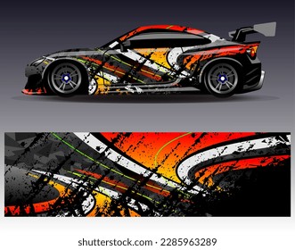 Konstruktionsvektor für Autoverpackungen. Grafikabstrakter, abstrakter Streifen-Hintergrund-Kit-Designs für Wrackwagen-Rallye-Abenteuer und Livery