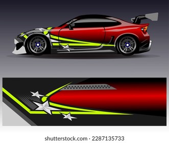 Car wrap design vector. Graphic abstract stripe racing background kit designs for wrap vehicle  race car  rally  adventure and livery