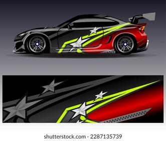 Car wrap design vector. Graphic abstract stripe racing background kit designs for wrap vehicle  race car  rally  adventure and livery