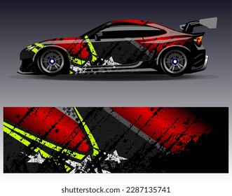 Car wrap design vector. Graphic abstract stripe racing background kit designs for wrap vehicle  race car  rally  adventure and livery