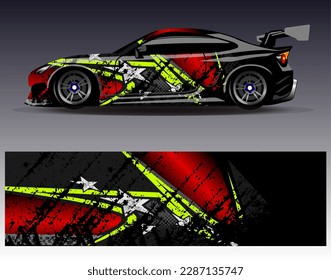 Car wrap design vector. Graphic abstract stripe racing background kit designs for wrap vehicle  race car  rally  adventure and livery