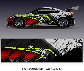 Car wrap design vector. Graphic abstract stripe racing background kit designs for wrap vehicle  race car  rally  adventure and livery