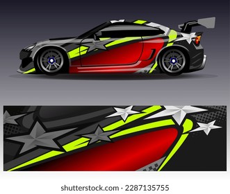 Car wrap design vector. Graphic abstract stripe racing background kit designs for wrap vehicle  race car  rally  adventure and livery