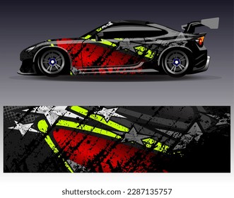 Car wrap design vector. Graphic abstract stripe racing background kit designs for wrap vehicle  race car  rally  adventure and livery