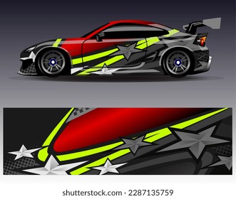 Car wrap design vector. Graphic abstract stripe racing background kit designs for wrap vehicle  race car  rally  adventure and livery
