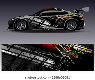 Vector de diseño de ajuste de coches. Diseños gráficos abstractos de banda de fondo de carreras de carreras para envolver la aventura y la liviandad de carreras de coches de carreras de vehículos