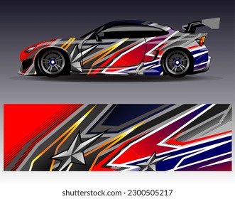 Car wrap design vector. Graphic abstract stripe racing background kit designs for wrap vehicle  race car  rally  adventure and livery