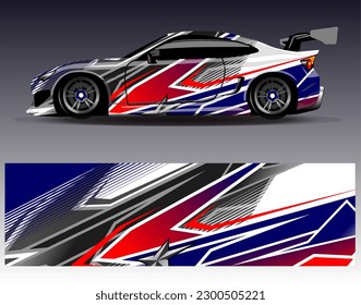Konstruktionsvektor für Autoverpackungen. Grafikabstrakter, abstrakter Streifen-Hintergrund-Kit-Designs für Wrackwagen-Rallye-Abenteuer und Livery