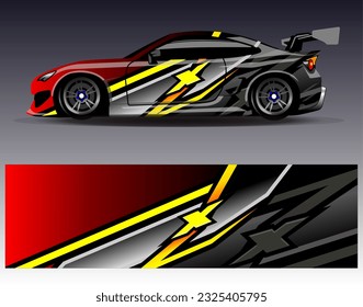 Car wrap design vector. Graphic abstract stripe racing background kit designs for wrap vehicle race car rally adventure and livery