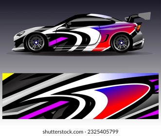 Konstruktionsvektor für Autoverpackungen. Grafikabstrakter, abstrakter Streifen-Hintergrund-Kit-Designs für Wrackwagen-Rallye-Abenteuer und Livery