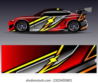Car wrap design vector. Graphic abstract stripe racing background kit designs for wrap vehicle race car rally adventure and livery