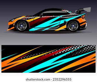 Car wrap design vector. Graphic abstract stripe racing background kit designs for wrap vehicle race car rally adventure and livery