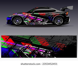 Car wrap design vector. Graphic abstract stripe racing background kit designs for wrap vehicle race car rally adventure and livery