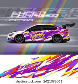 Car wrap design vector. Graphic abstract stripe racing background kit designs for wrap vehicle, race car, rally, adventure and livery
